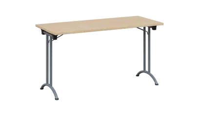 SLA 140 lak skládací jednací stůl 1394x600, deska 25 mm, podnož stříbrný lak, deska bříza světlá